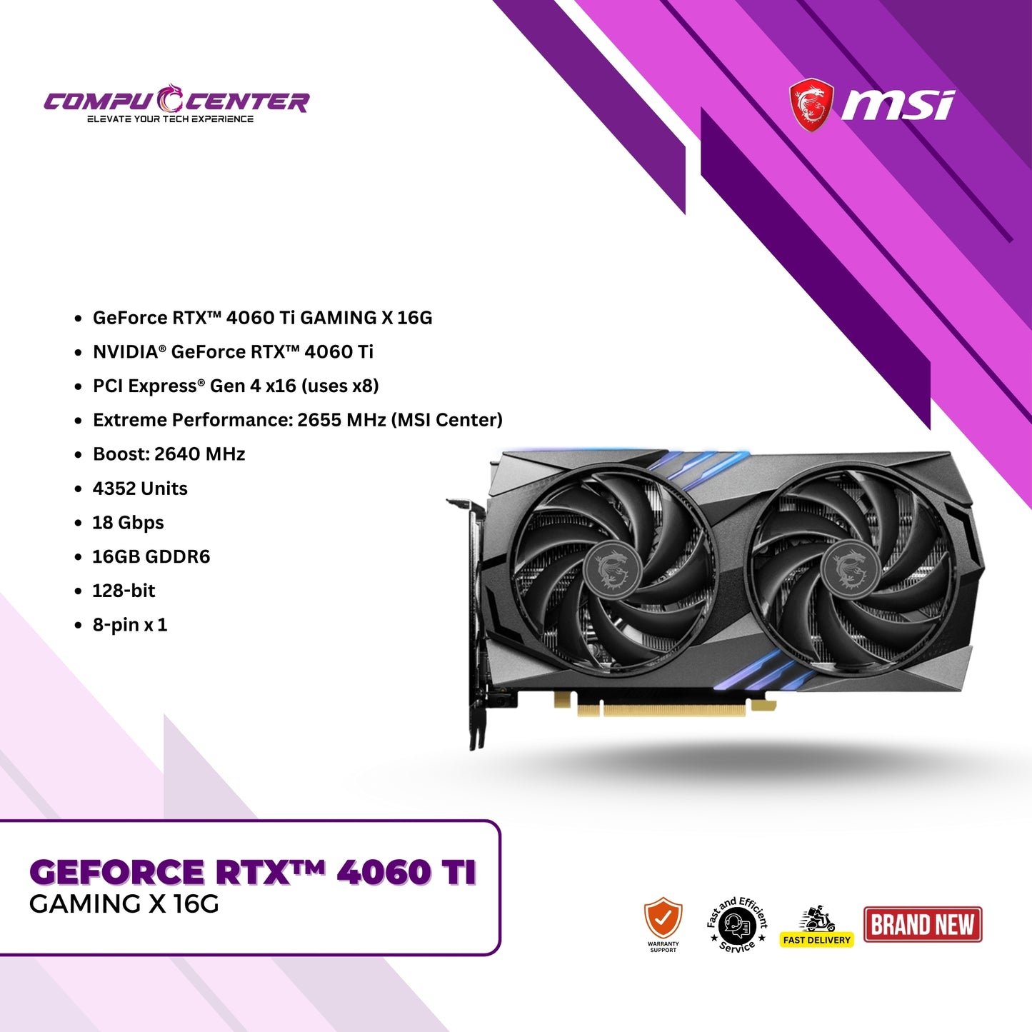 MSI | NVIDIA® GeForce RTX™ 4060 Ti | 16GB GDDR6