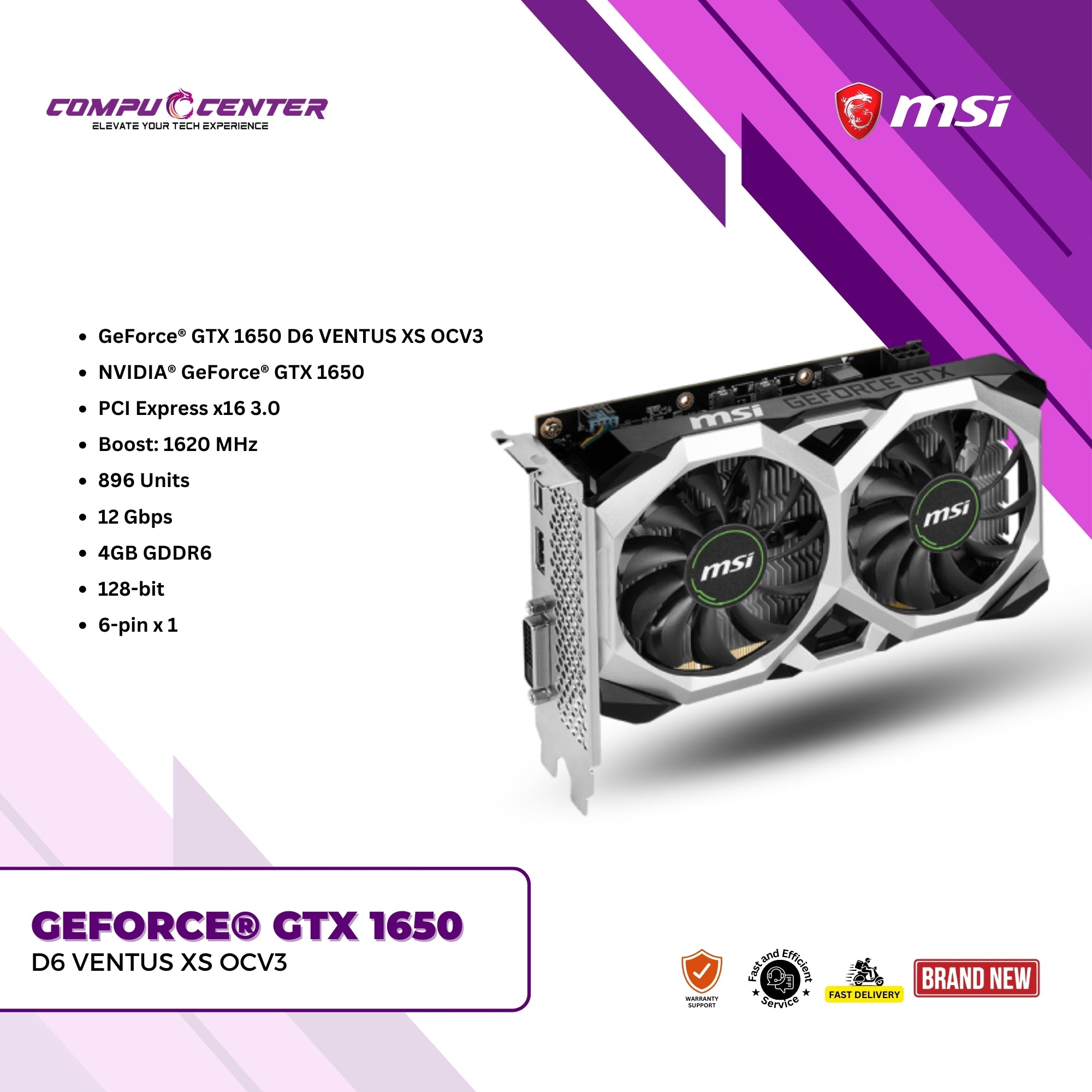 MSI | NVIDIA GTX 1650 Ventus XS | 4GB GDDR6 – CompuCenter