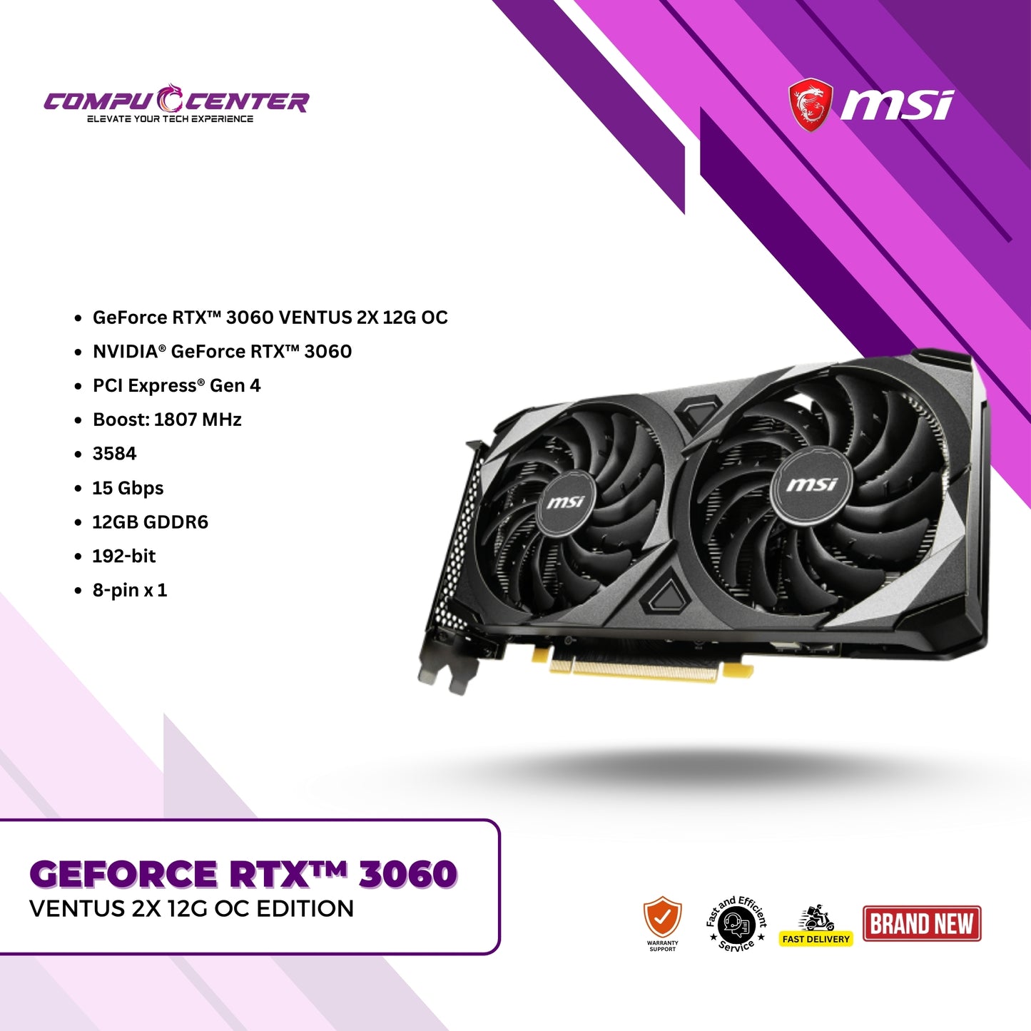 MSI | NVIDIA RTX 3060 Ventus 2X OC | 12GB GDDR6